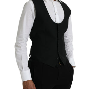 Dolce & Gabbana Black Wool Waistcoat Dress Formal Vest