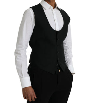 Dolce & Gabbana Black Wool Waistcoat Dress Formal Vest