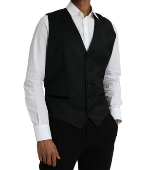 Dolce & Gabbana Black Silk Waistcoat Dress Formal Vest