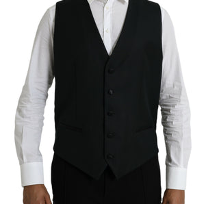 Dolce & Gabbana Black Wool Waistcoat Dress Formal Vest