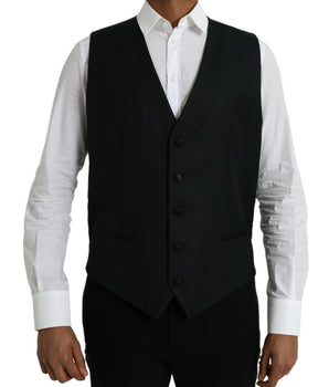 Dolce & Gabbana Black Wool Waistcoat Dress Formal Vest