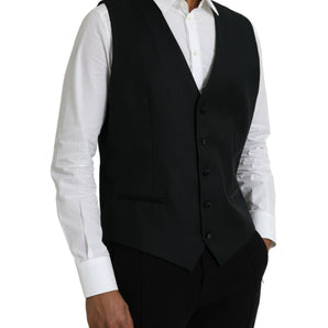 Dolce & Gabbana Black Wool Waistcoat Dress Formal Vest