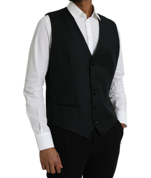 Dolce & Gabbana Black Wool Waistcoat Dress Formal Vest
