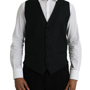 Dolce & Gabbana Black Wool Waistcoat Dress Formal Vest