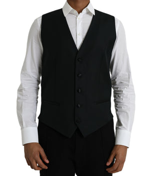 Dolce & Gabbana Black Wool Waistcoat Dress Formal Vest
