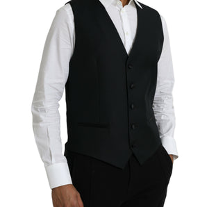 Dolce & Gabbana Black Wool Waistcoat Dress Formal Vest