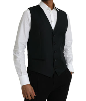 Dolce & Gabbana Black Wool Waistcoat Dress Formal Vest