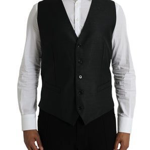 Dolce & Gabbana Black Wool Waistcoat Dress Formal Vest