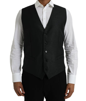 Dolce & Gabbana Black Wool Waistcoat Dress Formal Vest