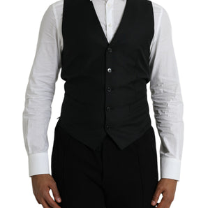 Dolce & Gabbana Black Wool Waistcoat Dress Formal Vest