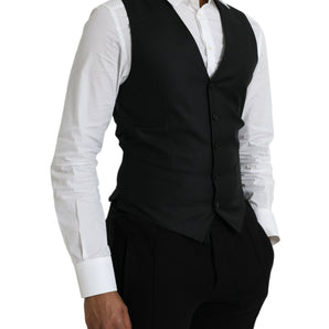 Dolce & Gabbana Black Wool Waistcoat Dress Formal Vest