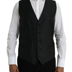 Dolce & Gabbana Black Wool Waistcoat Dress Formal Vest