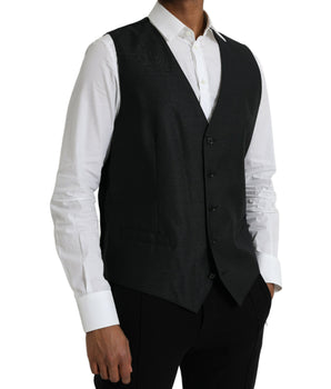 Dolce &amp; Gabbana Black Wool Waistcoat Dress Formal Vest