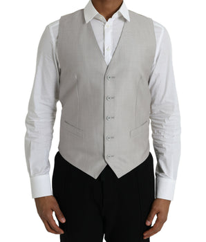Dolce & Gabbana Light Gray Wool Formal Dress Waistcoat Vest