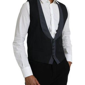 Dolce & Gabbana Black Wool Waistcoat Dress Formal Vest