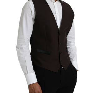 Dolce & Gabbana Brown Wool Waistcoat Dress Formal Vest