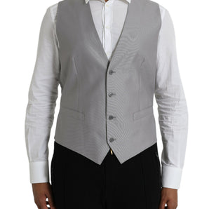 Dolce & Gabbana Light Gray Wool Formal Dress Waistcoat Vest