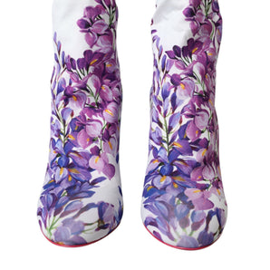 Dolce & Gabbana White Floral Jersey Stretch Boots Shoes