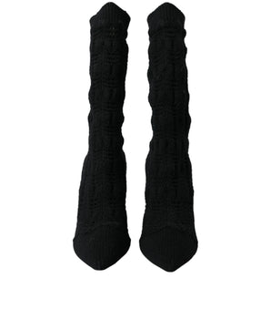 Dolce & Gabbana Black Stiletto Heels Mid Calf Boots Shoes
