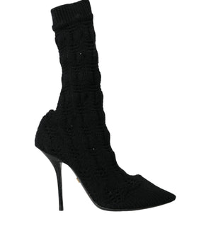 Dolce & Gabbana Black Stiletto Heels Mid Calf Boots Shoes