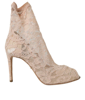 Dolce &amp; Gabbana Beige Stretch Taormina Lace Boots Shoes
