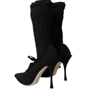 Dolce & Gabbana Black Stiletto Heels Mid Calf Boots Shoes