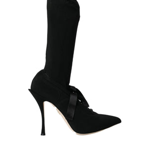 Dolce & Gabbana Black Stiletto Heels Mid Calf Boots Shoes