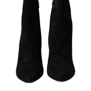 Dolce & Gabbana Black Suede Leather Ankle Heels Boots Shoes