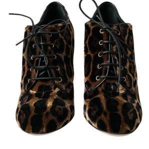 Dolce & Gabbana Brown Leopard Hair Lace Up Booties Shoes