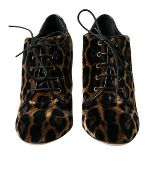 Dolce &amp; Gabbana Brown Leopard Hair Lace Up Booties Shoes