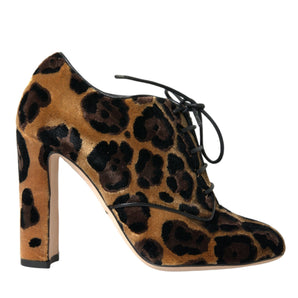 Dolce & Gabbana Brown Leopard Hair Lace Up Booties Shoes