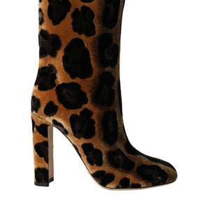 Dolce & Gabbana Brown Giraffe Leather Mid Calf Boots Shoes