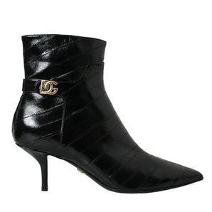 Dolce & Gabbana Black Eel Leather Logo Short Boots Shoes