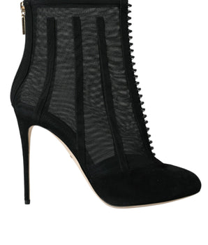 Dolce & Gabbana Black Mesh Stiletto Heels Ankle Boots Shoes