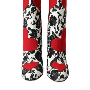 Dolce & Gabbana White Floral Hearts Leather High Boots Shoes