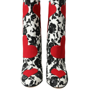 Dolce &amp; Gabbana White Floral Hearts Leather High Boots Shoes