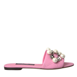 Dolce & Gabbana Pink Embellished Leather Flats Sandals Shoes