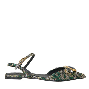 Dolce & Gabbana Multicolor Jacquard Crystal Slingback Sandals Shoes