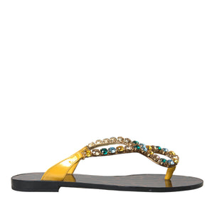 Dolce & Gabbana Mustard Crystal Calf Leather Beachwear Shoes