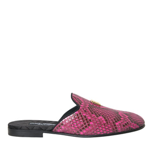 Dolce & Gabbana Fuchsia Python Logo Mule Flat Sandals Shoes