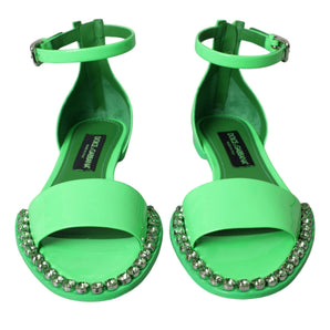 Dolce & Gabbana Neon Green Crystal Ankle Strap Sandals Shoes