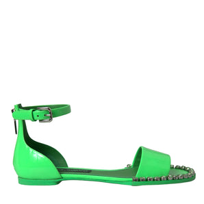 Dolce & Gabbana Neon Green Crystal Ankle Strap Sandals Shoes