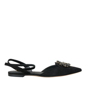 Dolce & Gabbana Black Leather Crystal Slingback Sandals Shoes