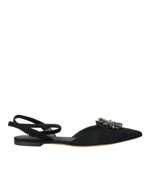 Dolce & Gabbana Black Leather Crystal Slingback Sandals Shoes