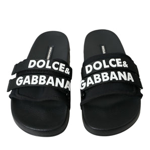 Dolce & Gabbana Black Neoprene Slides Flats Beachwear Shoes