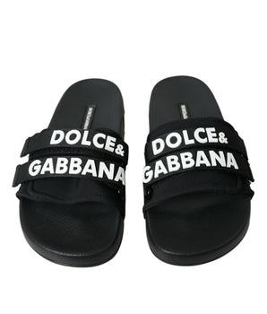 Dolce & Gabbana Black Neoprene Slides Flats Beachwear Shoes