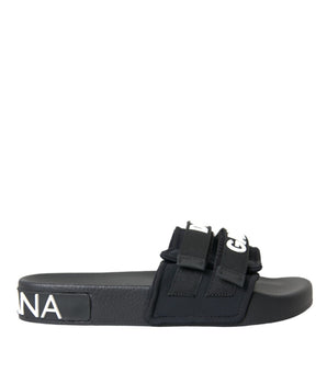 Dolce & Gabbana Black Neoprene Slides Flats Beachwear Shoes