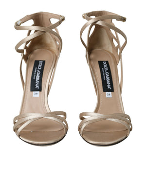 Dolce & Gabbana Beige Leather Strappy Heels Sandals Shoes