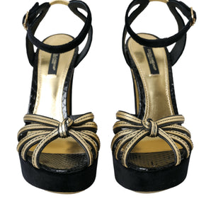 Dolce & Gabbana Black Gold Embellished Heels Sandals Shoes