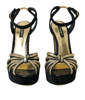 Dolce & Gabbana Black Gold Embellished Heels Sandals Shoes
